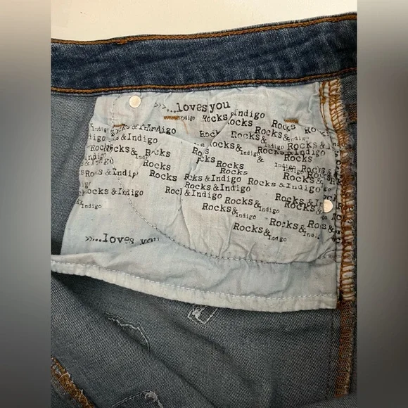 Rocks & Indigo denim mini skirt patch work 80s sequins frayed raw hem 10/29 - Picture 4 of 5